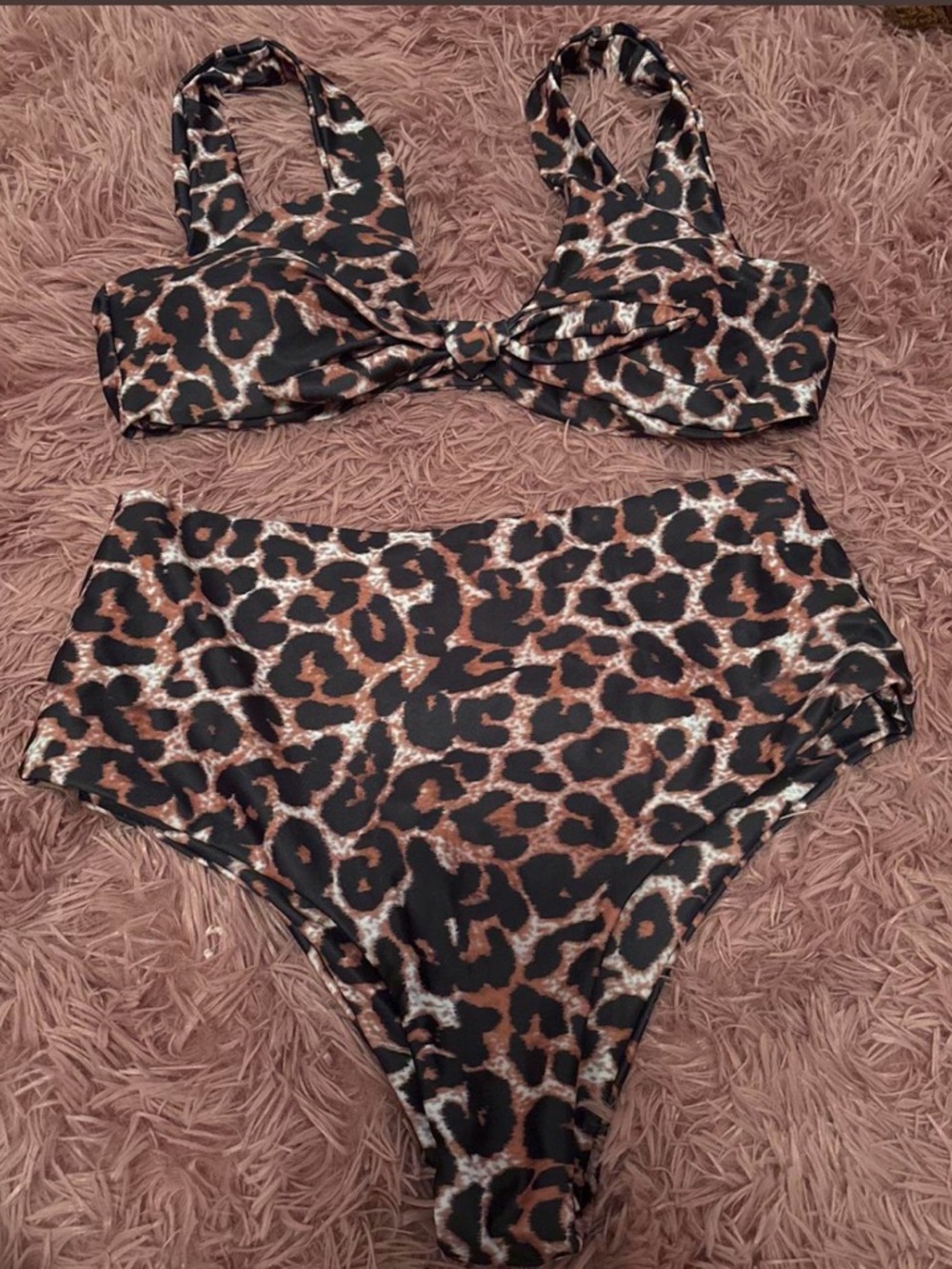 SHEIN Brown and Black Leopard Print High-Waist Bikini Set